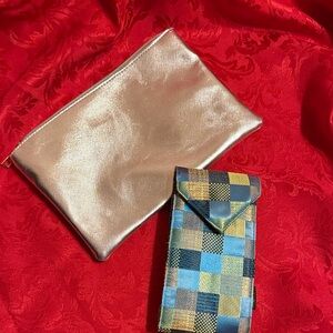 Silver Clutch and Colorful Checkered Pouch